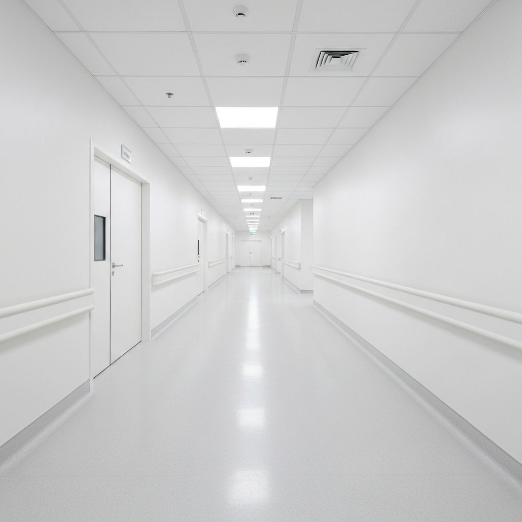 Corredor hospitalar após limpeza profunda